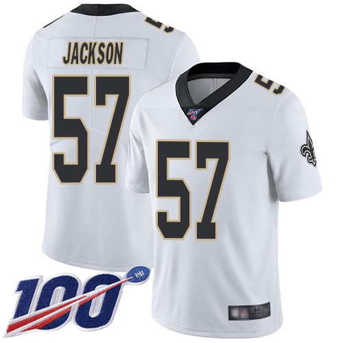Men New Orleans Saints Limited White Rickey Jackson Road Jersey NFL Football 57 100th Season Vapor Untouchable Jersey